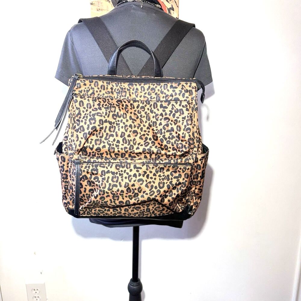 Fossil Leopard Animal Print Backpack Zip Adjustable Strap Pockets Travel Bag Y2K